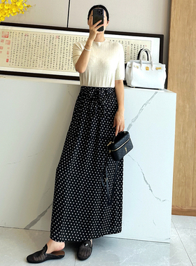 C4424 时尚巴黎的老店 好迷人 优雅抬气质 后开衩波点半裙 系带夏