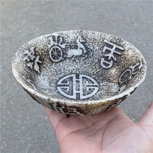 杂项捡漏汉白玉马拉车玉碗收藏复古老玉高古玉古玩玉器老物件摆件