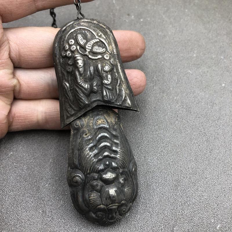 古玩杂项 针线包 老式古代 针线盒 小号家居工艺铜鎏银摆件