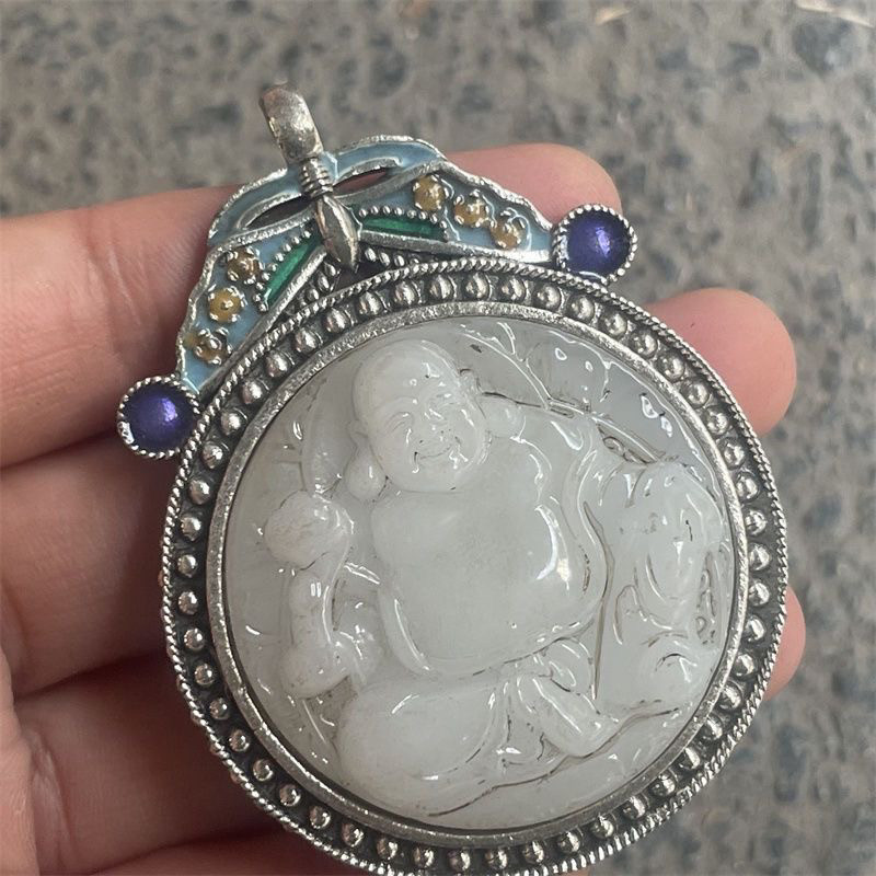 老式古玉包银佛挂件古玩捡漏玉器复古玉佩牌子便携玉璧收藏品