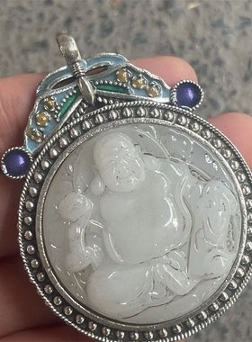老式古玉包银佛挂件古玩捡漏玉器复古玉佩牌子便携玉璧收藏品