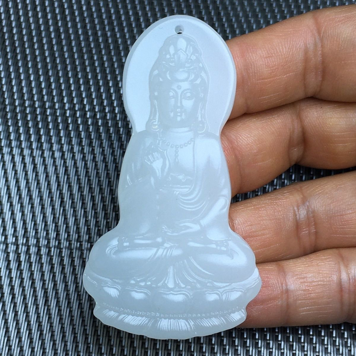 和田玉羊脂白观音菩萨挂牌双面玉佩男女情侣挂件项链送绳子挂绳