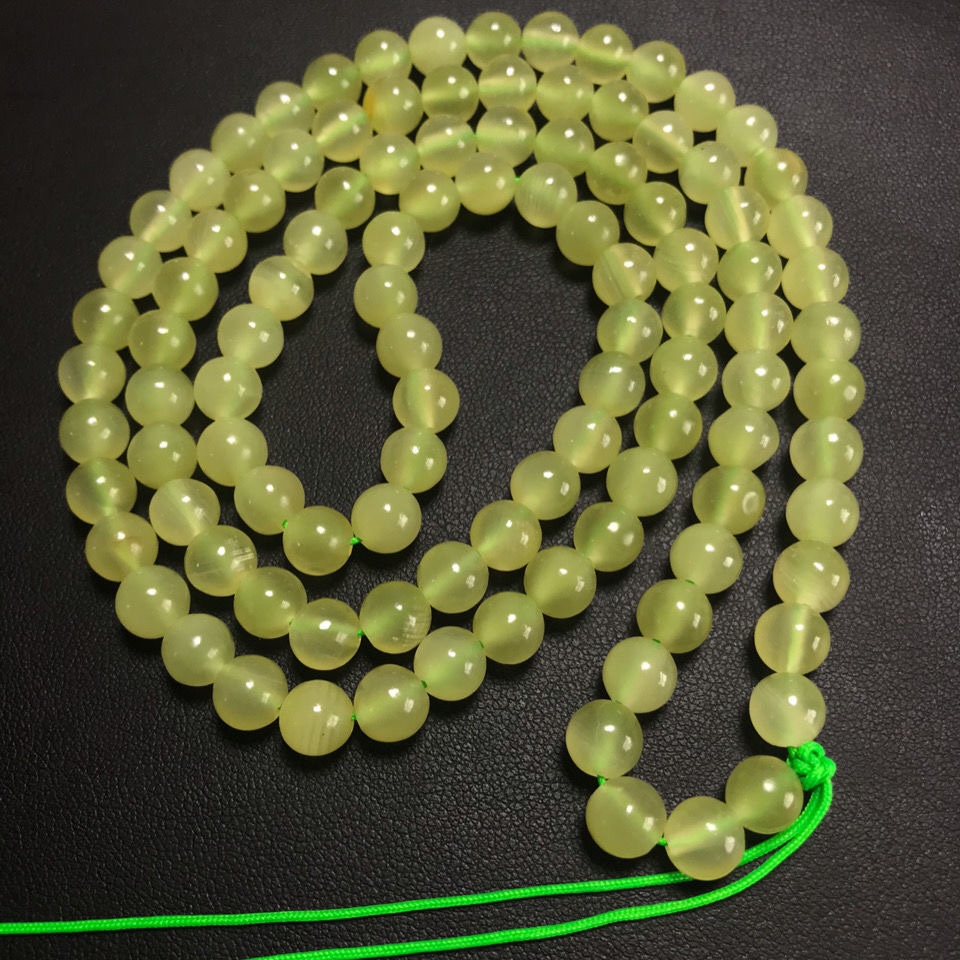 和田玉若羌黄口料黄玉108颗佛珠手串鸡油黄圆珠多圈毛衣项链手链