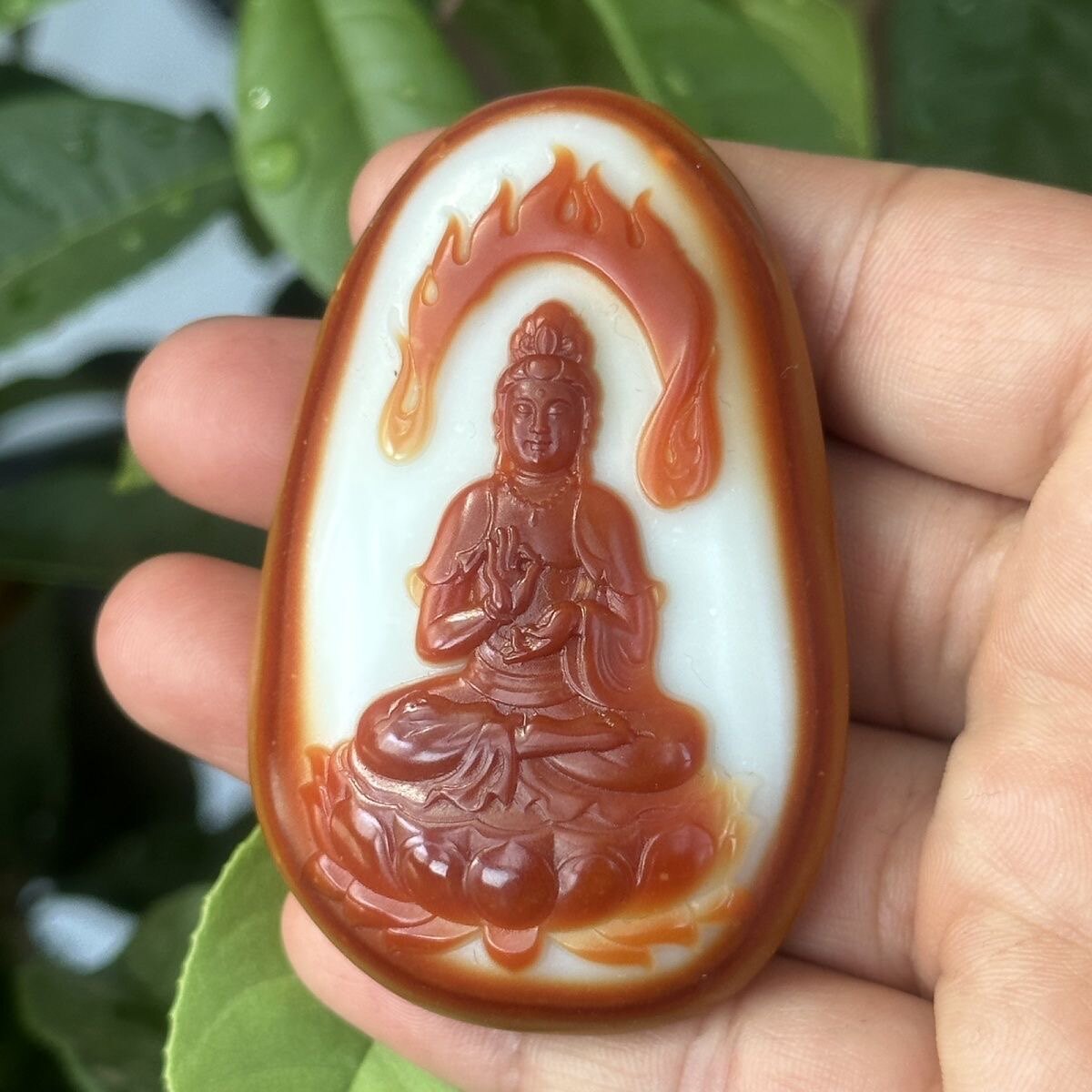 和田玉红沁皮籽料原石观音吊坠羊脂白玉观音保平安挂件手把件项链