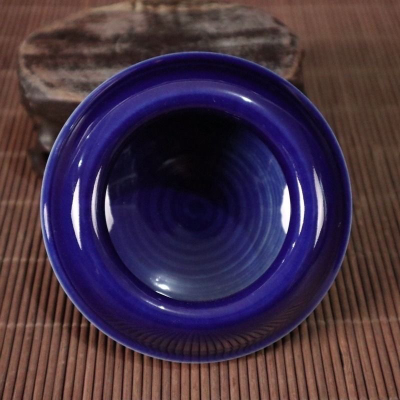 古董旧货文玩收藏明嘉靖款霁蓝釉小笔洗 高4.3cm宽10.5cm古瓷