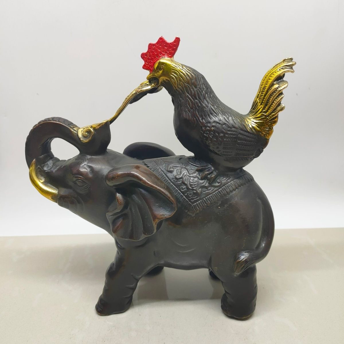 铜鸡象如意摆件铜鸡铜大象铜吉祥(鸡象)如意旺运家风水工艺品
