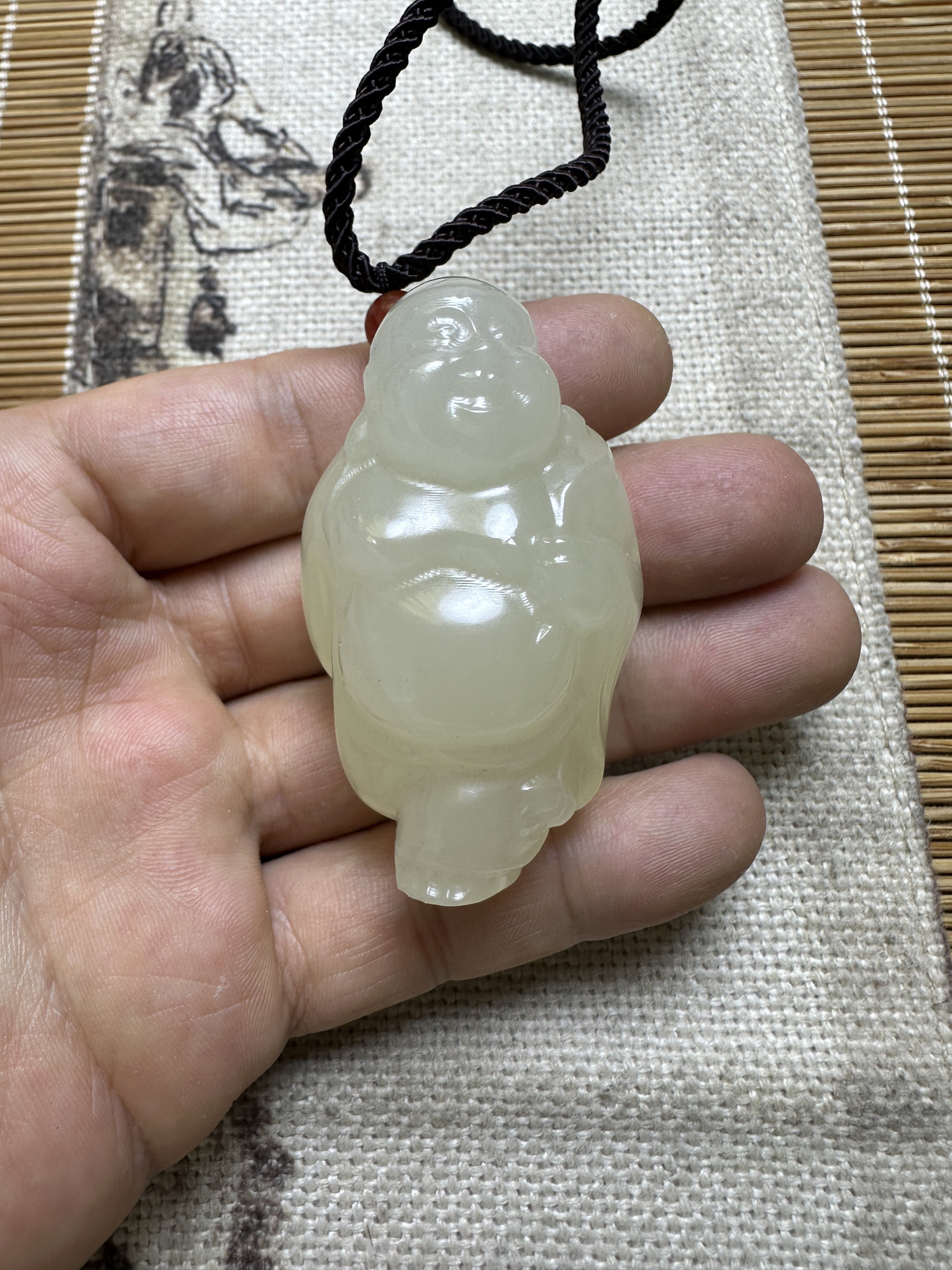 弥勒佛挂件新疆和田玉黄口料佛吊坠双面雕工大肚弥勒佛笑佛玉坠女