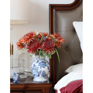 新中式手绘青花瓷花瓶陶瓷装饰摆饰客厅电视柜玄关插花创意花器