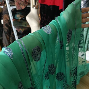 1.4米宽真丝烂花绡面料绿色透明柔软桑蚕丝布料设计连衣裙布料