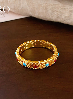 沙金珐琅花丝轻奢小众高级感戒指