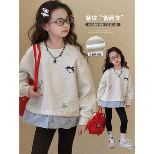 休闲套头衫 儿童洋气拼接上衣中大童女孩韩版 新款 女童卫衣2026春季