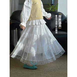 女童半身裙2026春季新款儿童洋气蕾丝裙女孩公主裙韩版休闲长裙子