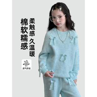 女童毛衣套装2026秋季新款儿童韩版针织衫上衣裤子洋气宽松两件套