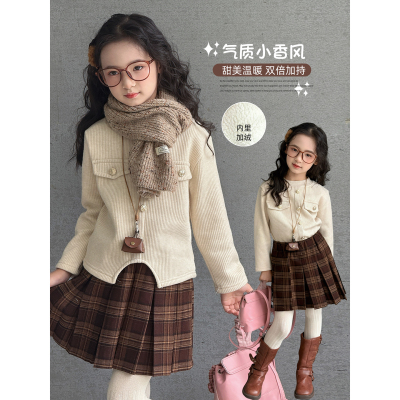 女童卫衣2025冬季新款儿童加绒小香风打底衫女孩洋气加厚圆领上衣