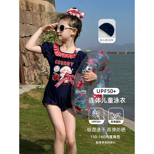 儿童防晒连体游泳衣中大童女孩度假速干泳装 女童泳衣夏装 2025新款