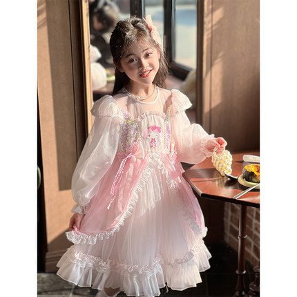 女童春装连衣裙2024春季新款儿童裙子洛丽塔公主裙宝宝蓬蓬裙长裙