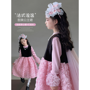 女童连衣裙2025冬季新款儿童加绒背心裙套装小女孩公主裙蓬蓬裙子