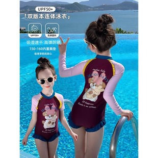 防晒速干连体游泳衣中大童卡通甜美泳装 女童泳衣2025新款 儿童夏装