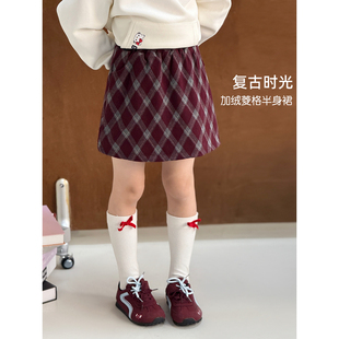 女童半身裙冬季新款儿童洋气加绒裙子冬装小女孩韩版休闲加厚短裙