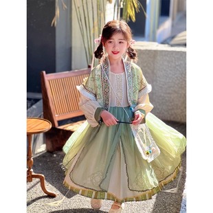 女童汉服2025秋季新款儿童古风马甲连衣裙套装宝宝中国风裙子古装