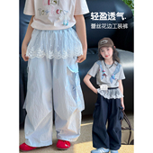 儿童洋气拼接直筒裤 新款 中大童工装 裤 潮 女童裤 休闲长裤 子2026夏季