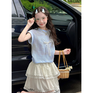 女童套装2026夏季新款儿童甜美蝴蝶结T恤半身裙子韩版可爱两件套