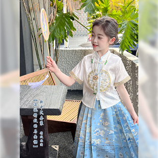 上衣裙子两件套时髦马面裙套装 女童汉服2024夏季 新款 儿童国风短袖