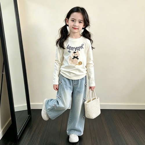 女童长袖T恤2026秋季新款儿童洋气印花上衣秋装中大童休闲打底衫