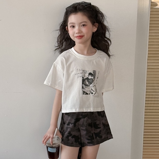 女童夏季豹纹短裤套装儿童辣妹风短袖印花T恤a字阔腿热裤两件套潮
