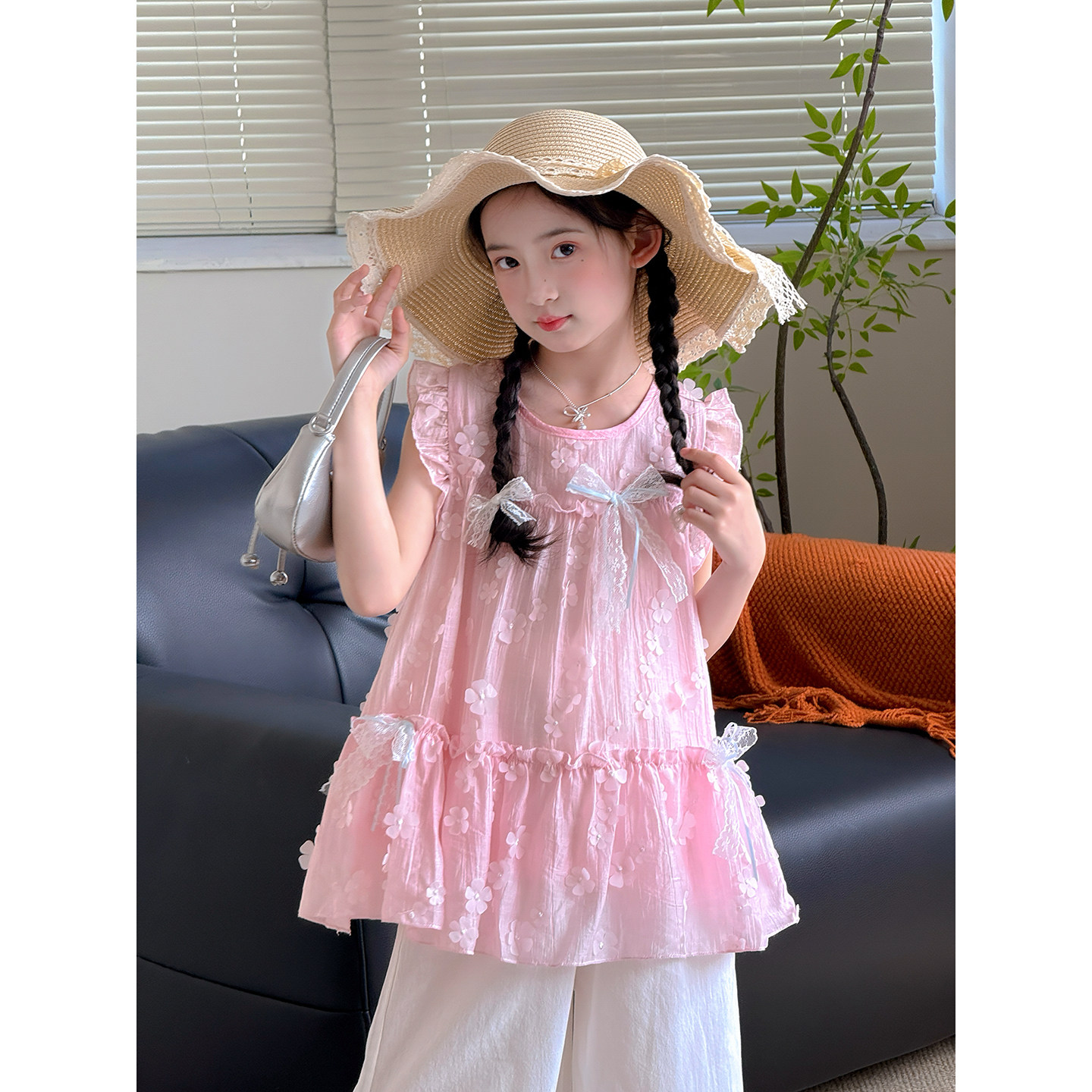 女童T恤2026夏季新款儿童洋气娃娃衫夏装小女孩甜美风飞飞袖上衣