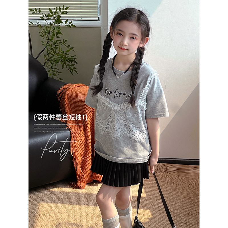 女童T恤2025夏季新款儿童夏装韩版休闲上衣中大童女孩洋气短袖潮