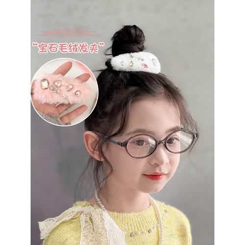 女童毛绒发夹2025新款儿童发饰bb夹小女孩侧边刘海夹头饰发卡夹子
