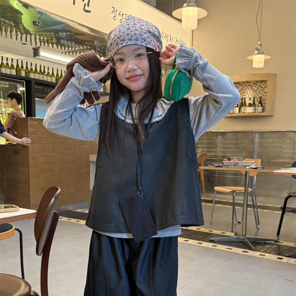 童装女童打底衫2025秋季新款韩版翻领木耳边中大童儿童甜美上衣潮