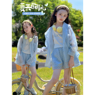 女童套装2026夏季新款儿童韩版防晒开衫吊带短裤小女孩洋气三件套