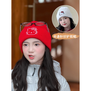 女童帽子2025冬季新款儿童针织帽中大童毛线帽护耳帽