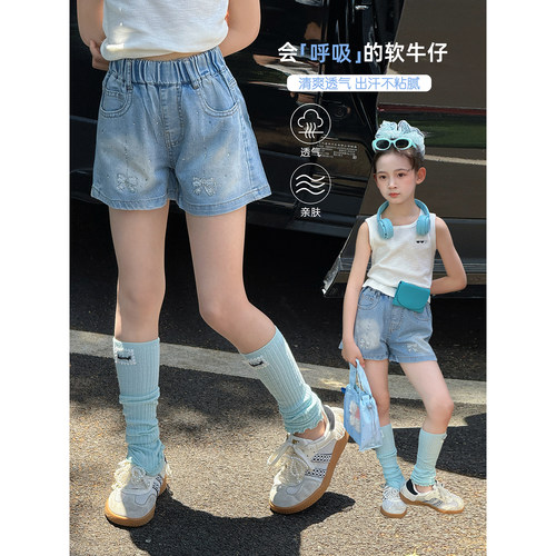 女童牛仔短裤2026夏季新款儿童薄款蝴蝶结裤子夏装中童洋气休闲裤