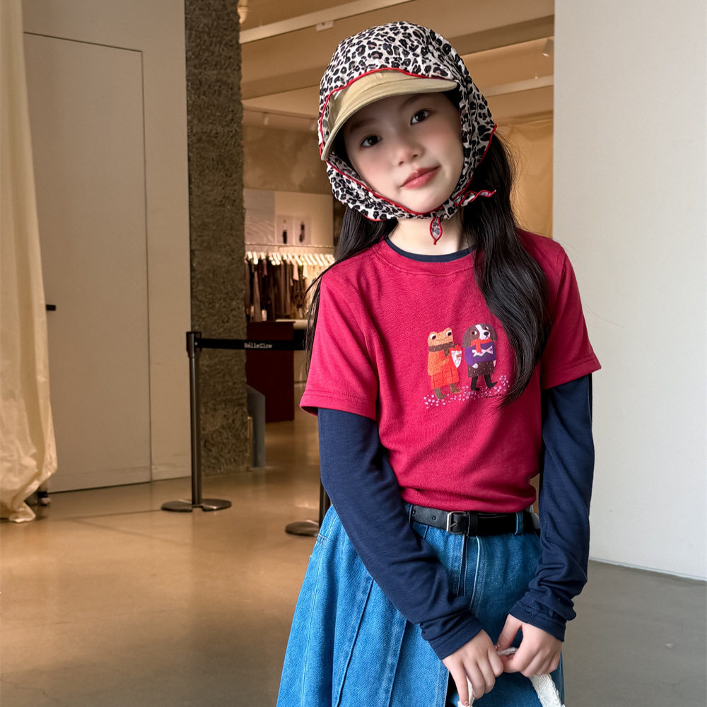 女童长袖衫2025秋季新款T恤两件套女宝时尚韩版中大童百搭上衣潮