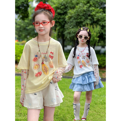 女童防晒服2026夏季新款儿童薄款防晒衣长袖T恤小女孩假两件上衣