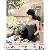 法式 连衣裙女2025冬季 新款 灰尘邓邓 蕾丝拼接包臀裙无袖 背心裙子