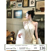 新款 2025冬季 挂脖露肩上衣半身裙两件套 小香风千金套装 灰尘邓邓