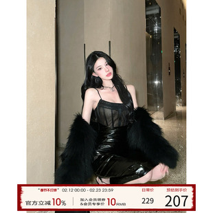 【现货】灰尘邓邓 【月蚀心影】蕾丝拼接pu皮吊带连衣裙D25Q3761