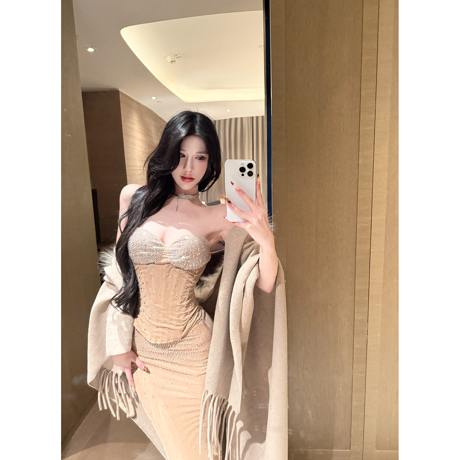 灰尘邓邓 法式气质重工烫钻上衣半身裙两件套D24B3939+D24Q3940