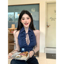辣妹无袖 女2025夏季 灰尘邓邓 衬衫 衬衣收腰翻领上衣 新款 性感短款