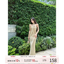 无袖 挂脖连衣裙女2025秋季 露肩性感长裙名媛裙子 法式 灰尘邓邓