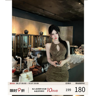 灰塵鄧鄧 無袖 連衣裙女2025早秋復古鏤空包臀裙性感修身 裙子 法式