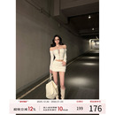 新款 女2025冬季 一字肩性感上衣短裙两件套 辣妹针织套装 灰尘邓邓