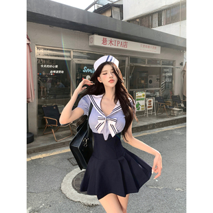 上衣半身裙两件套 灰尘邓邓 学院风辣妹套装 女2025夏季 水手服短袖