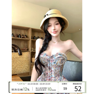 灰尘邓邓 碎花抹胸上衣女2026早春新款雪纺鱼骨胸衣性感无袖背心