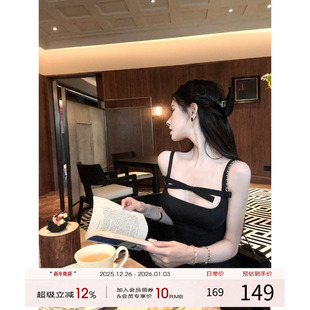 灰尘邓邓 小资性感a字裙抹胸生日裙子 黑色连衣裙吊带裙女2025秋季