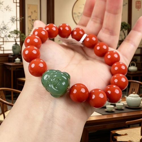毕业高货玉化南红手串18k金